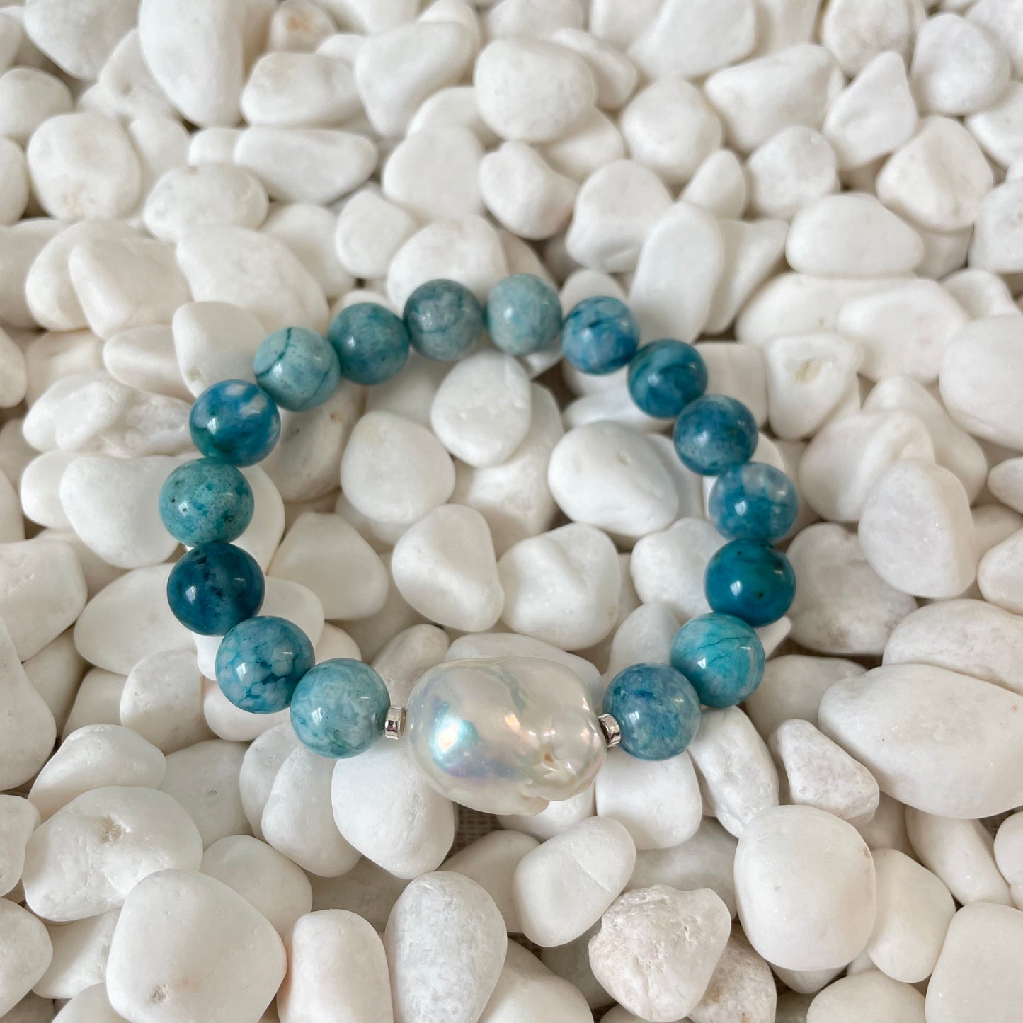 Hemimorphite and Large Pearl Bracelet