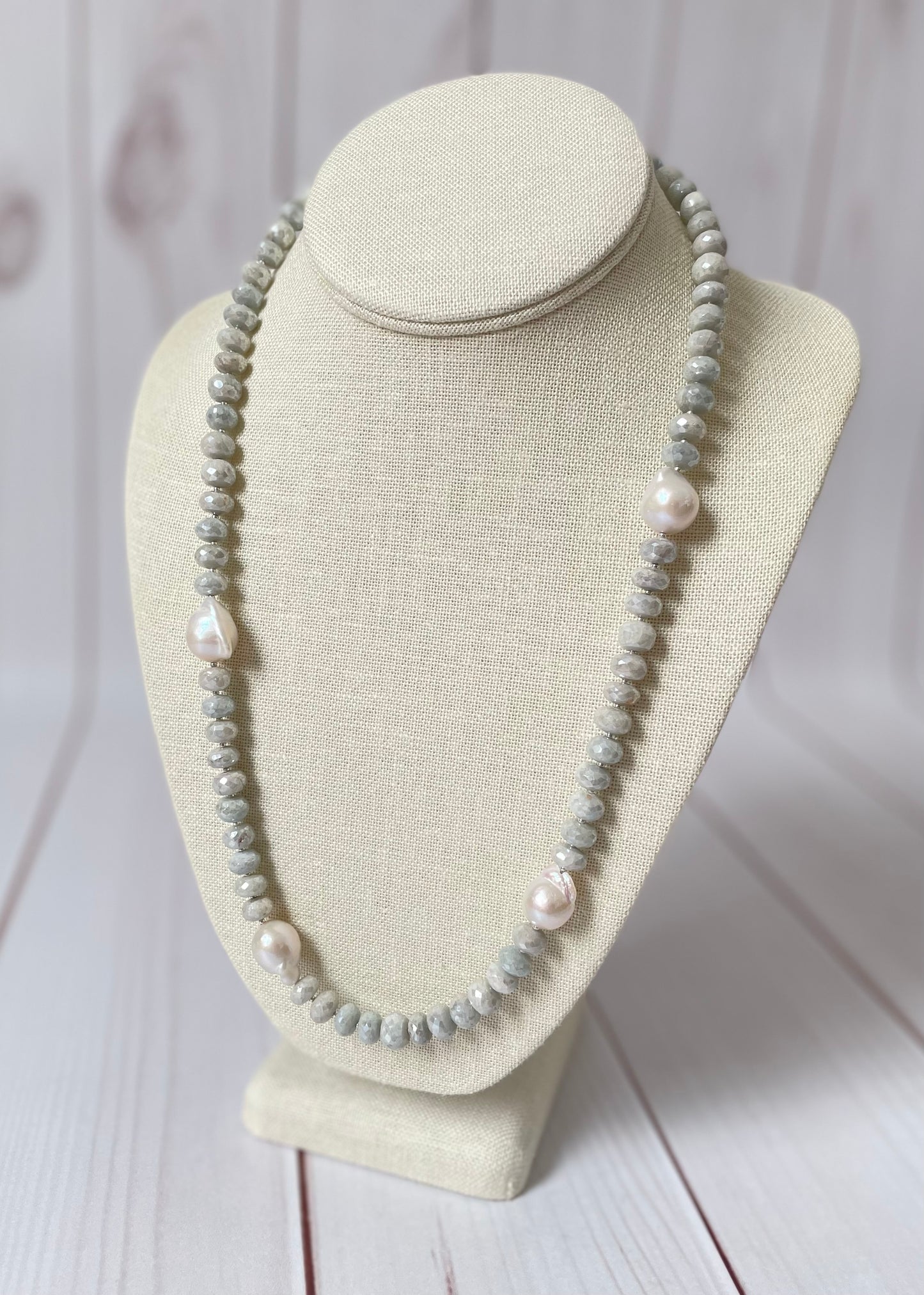 Aquamarine and Baroque Pearl Necklace