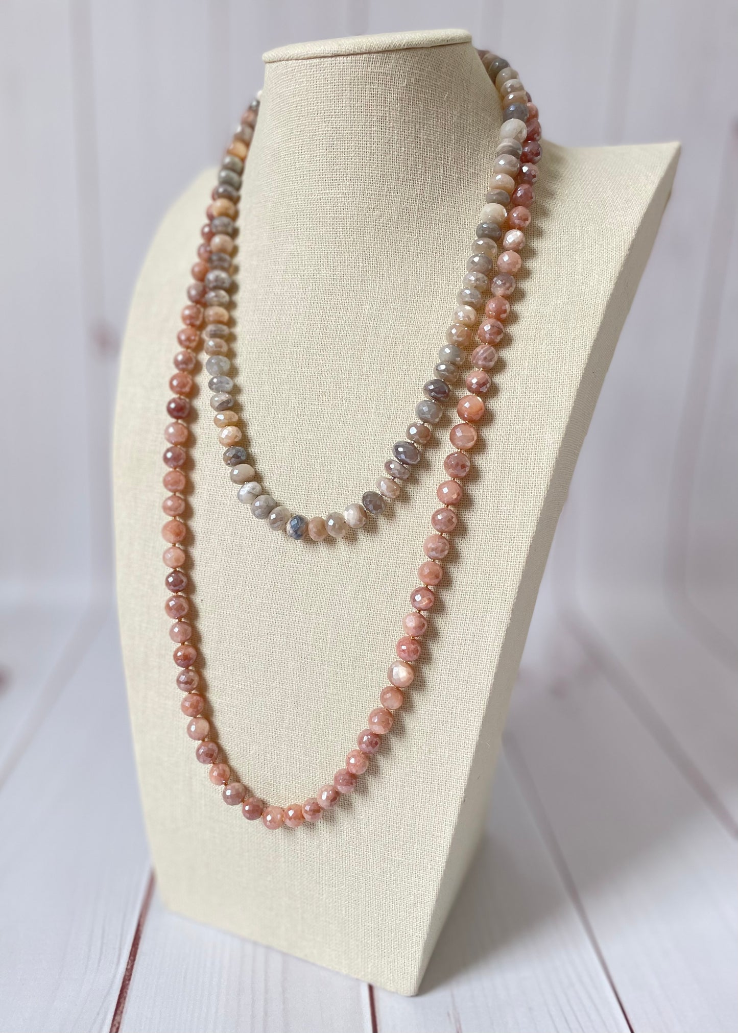 Peach Round Moonstone Necklace