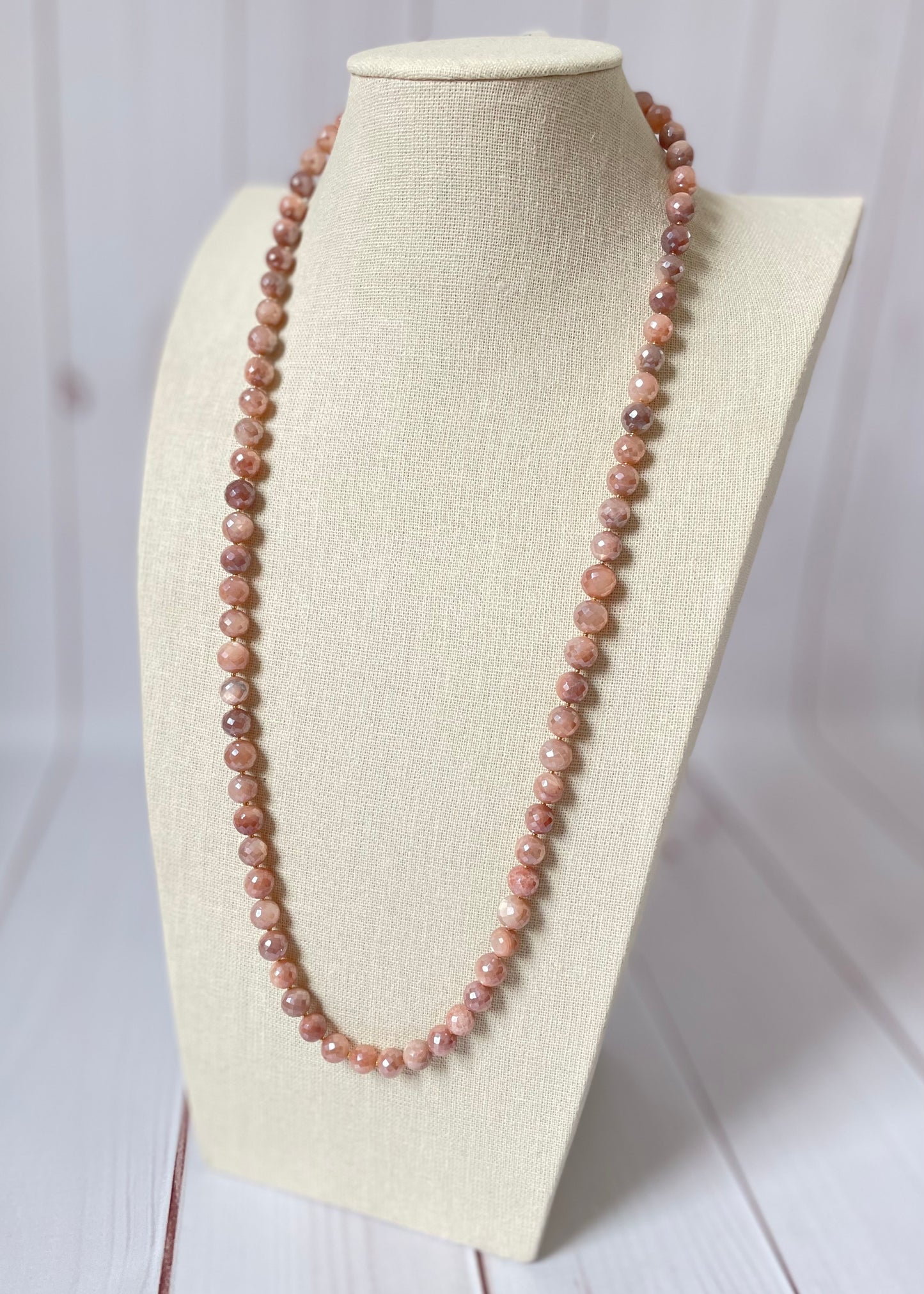 Peach Round Moonstone Necklace