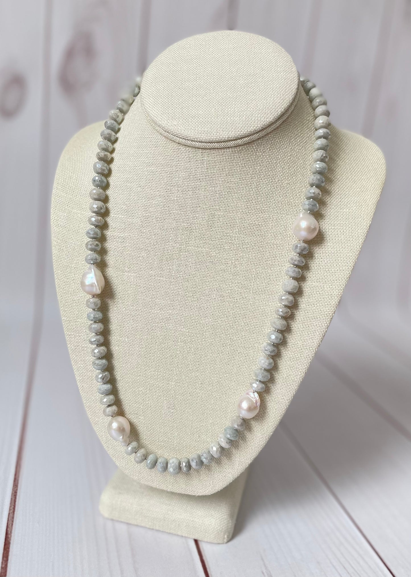 Aquamarine and Baroque Pearl Necklace