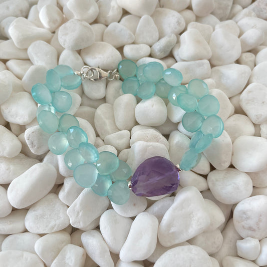 Chalcedony and Amethyst Nugget Bracelet