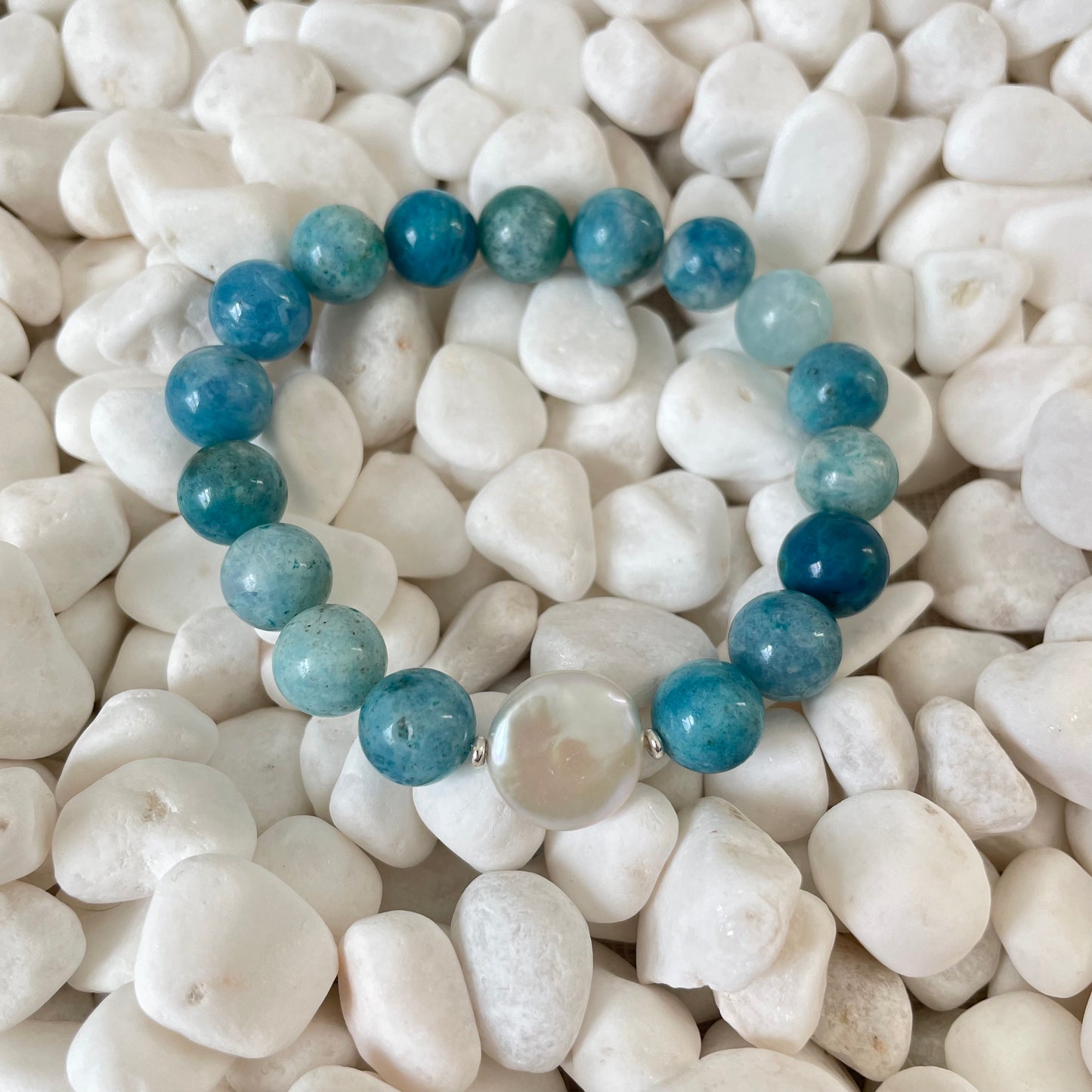 Hemimorphite and Coin Pearl Bracelet