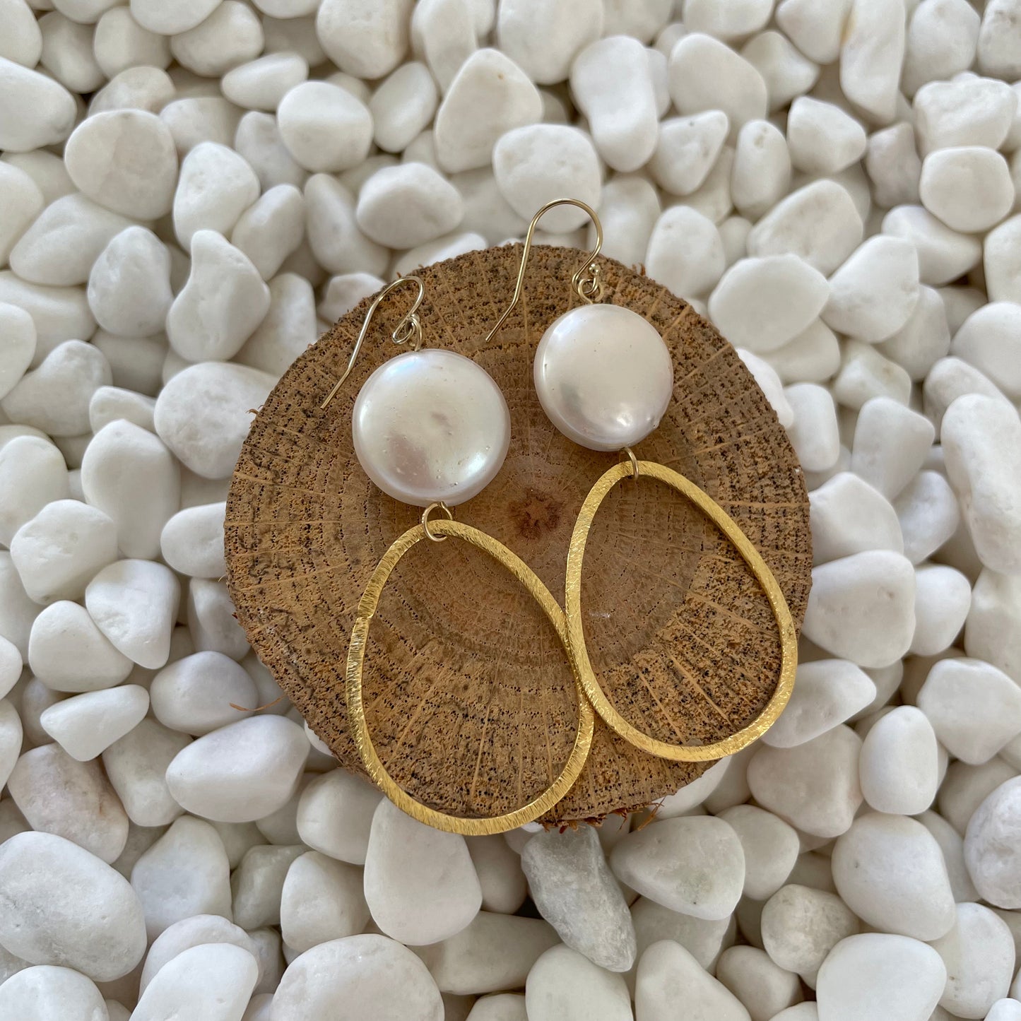 Coin Pearl and Gold Teardrop Earrings