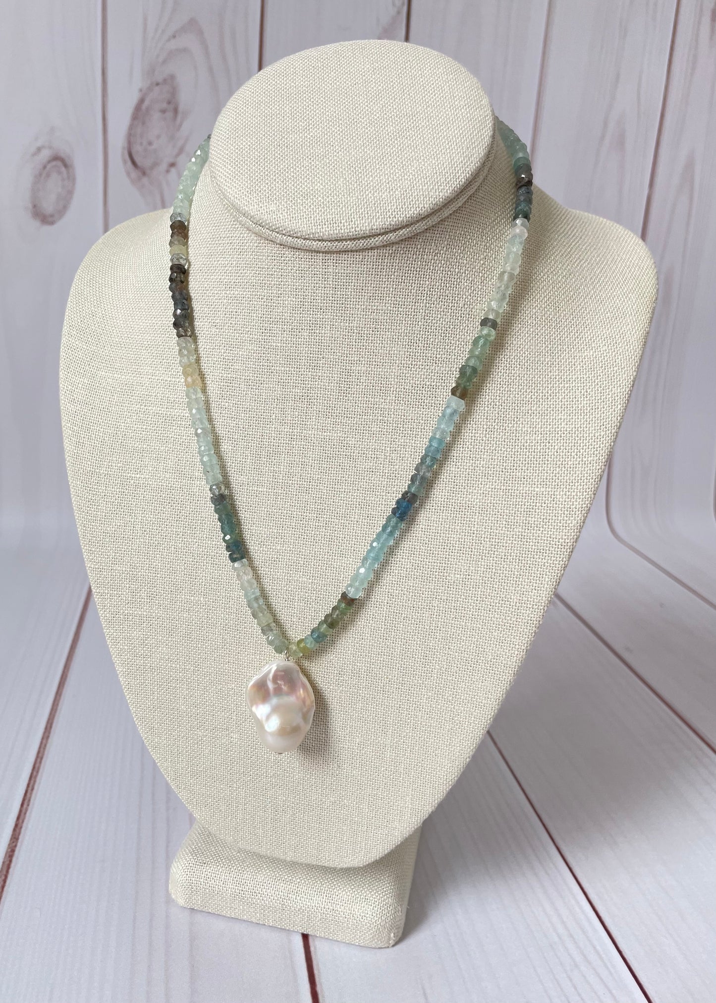 Moss Aquamarine and Pearl Necklace