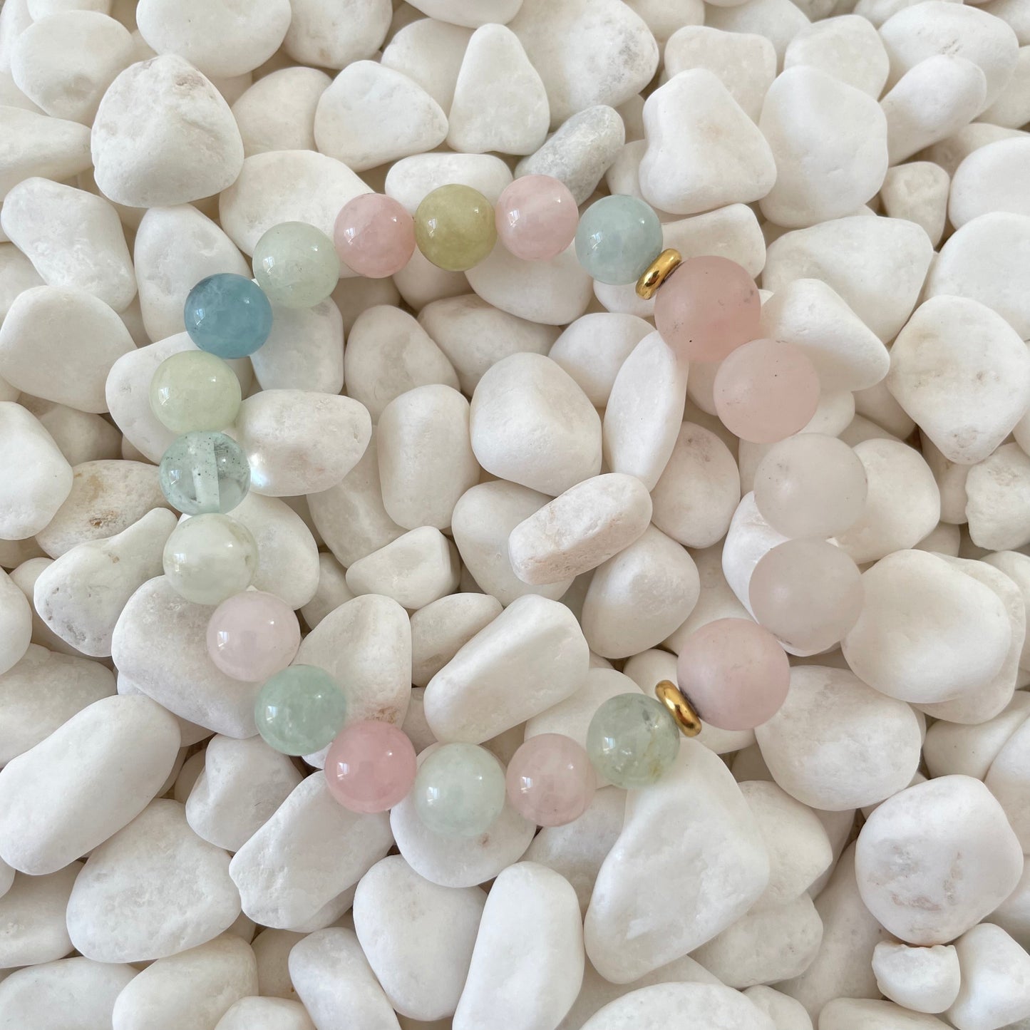 Morganite And Rose Quartz Gemstone Bracelet