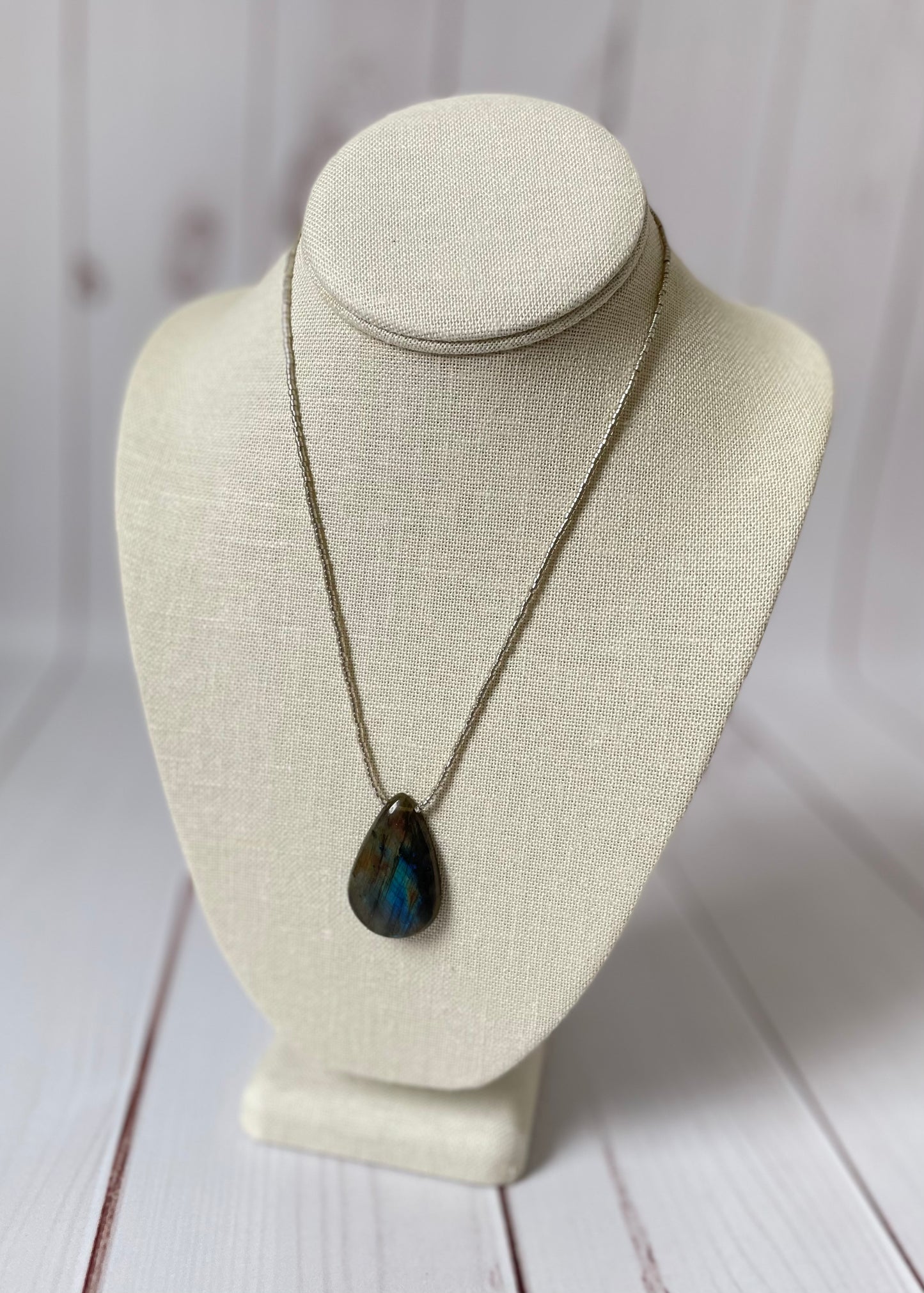 Labradorite Silver Beaded Necklace