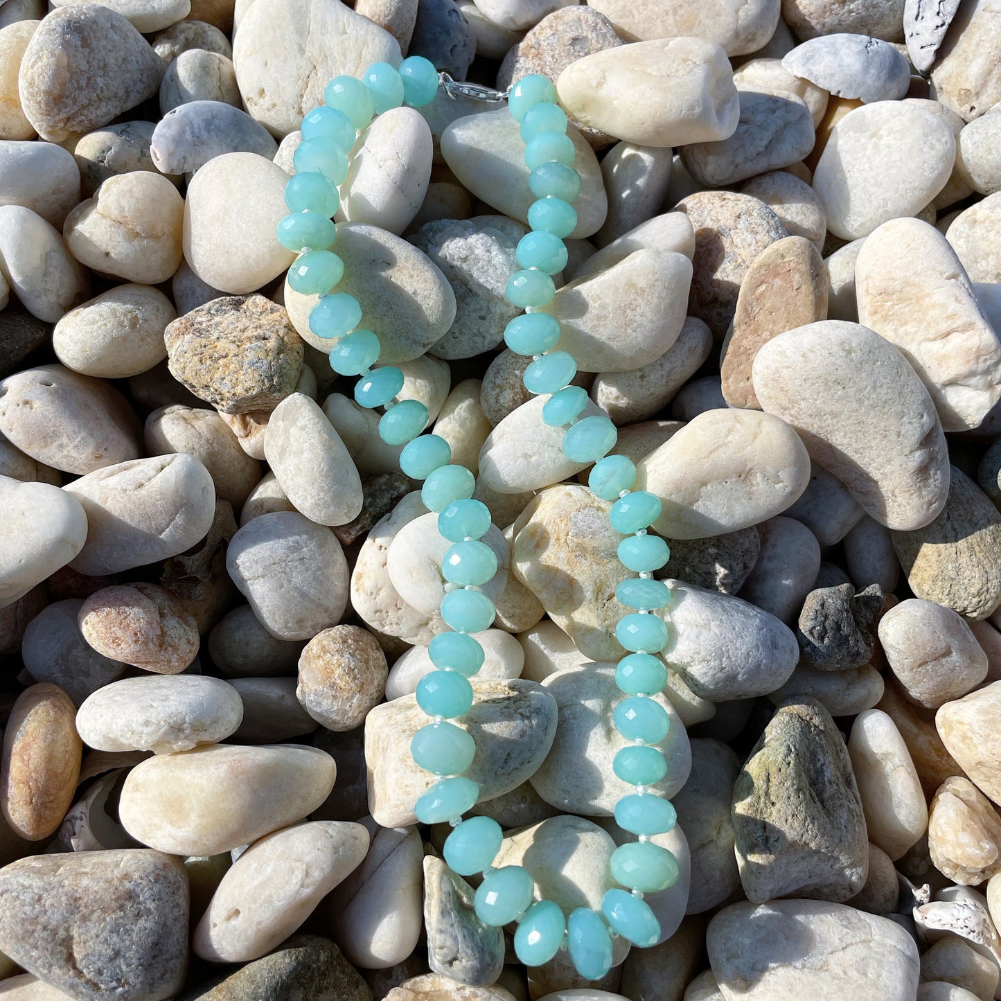 Chalcedony Rondelle and Pearl Necklace