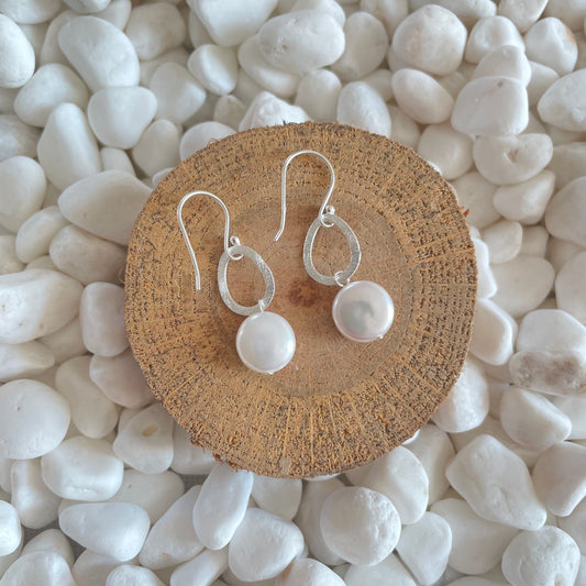 Small Pearl and Silver Teardrop Earrings
