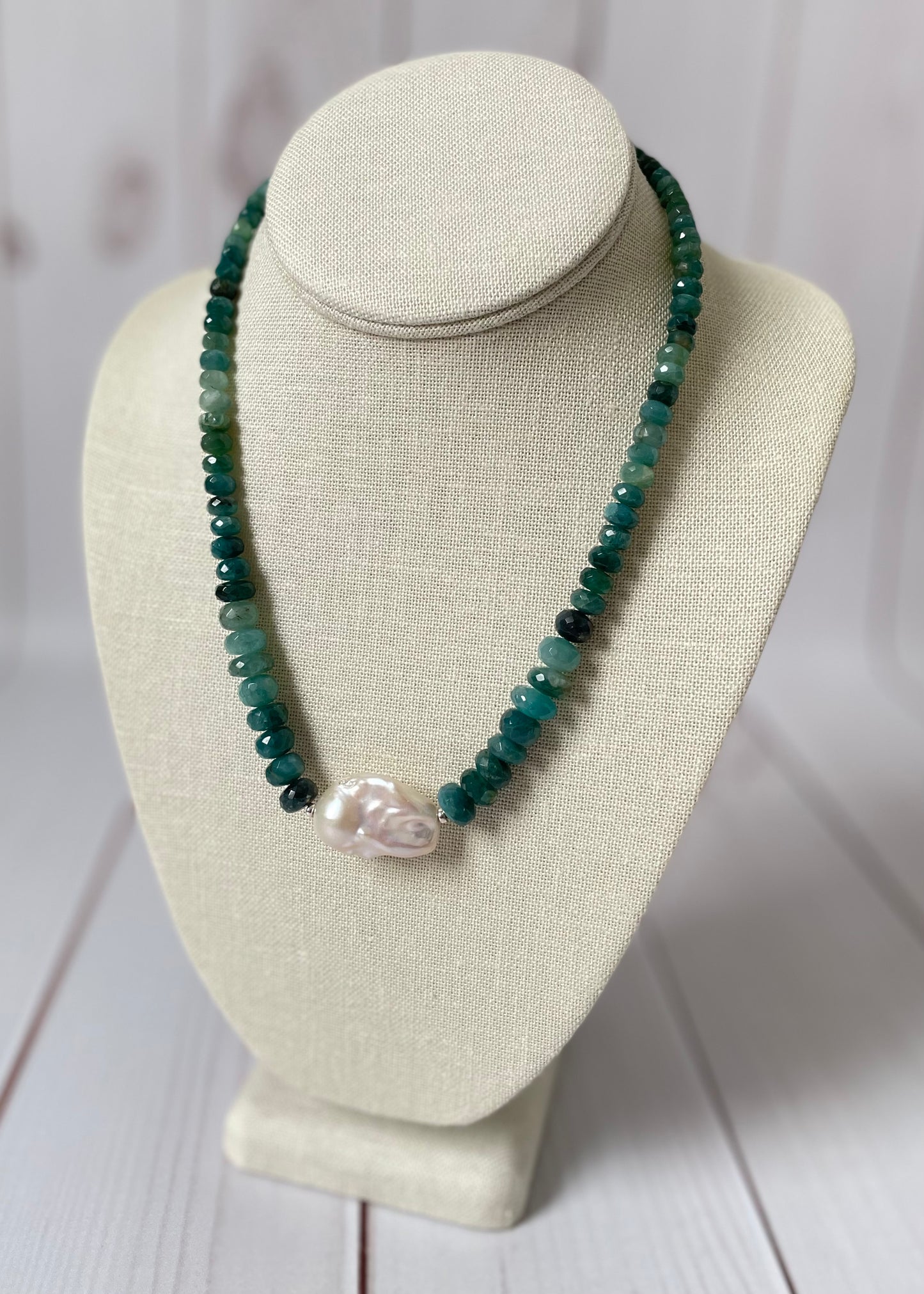 Grandidierite and Pearl Necklace