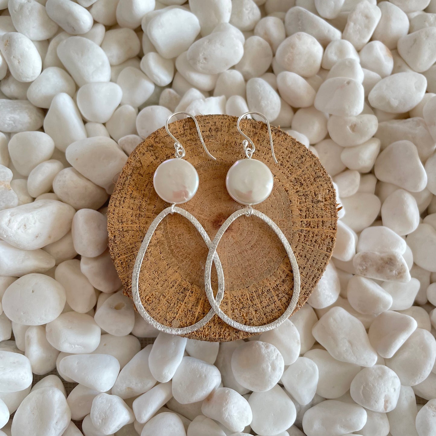 Coin Pearl and Large Silver Teardrop Earrings