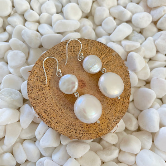 Double Coin Pearl Earring