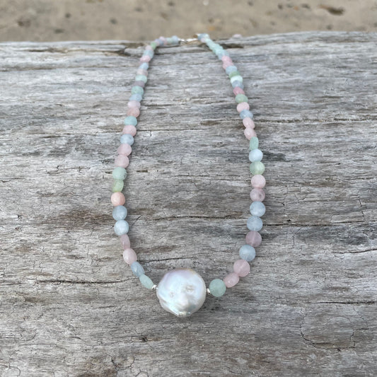 Morganite and Pearl Necklace