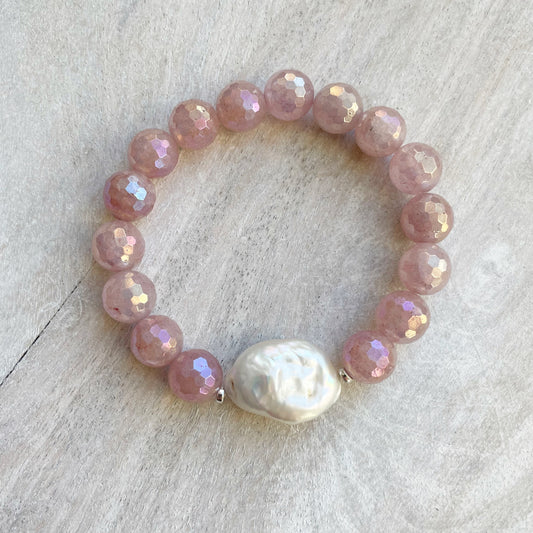 Strawberry Quartz and Pearl Bracelet