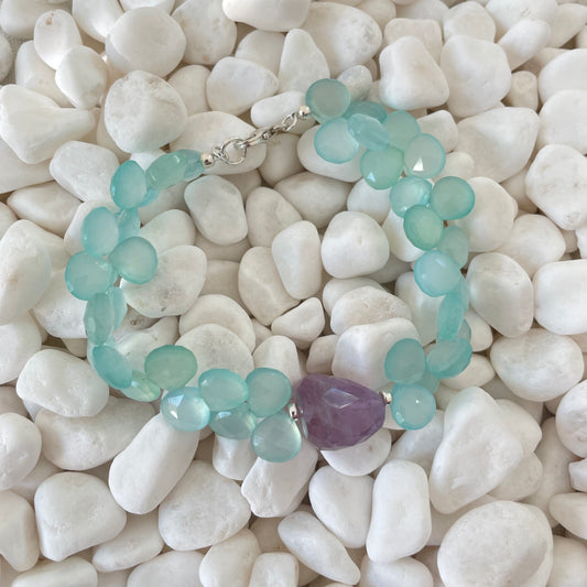 Chalcedony and Amethyst Nugget Bracelet