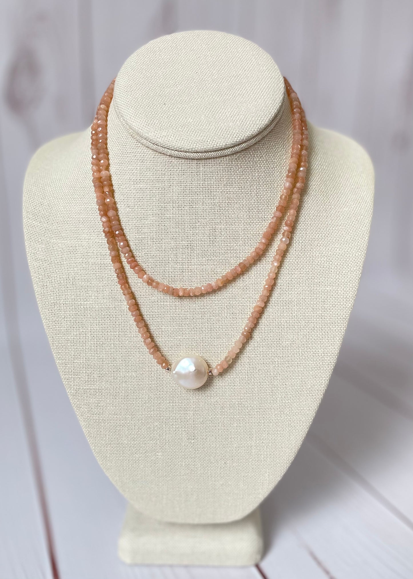 Simple Peach Moonstone Necklace 14"
