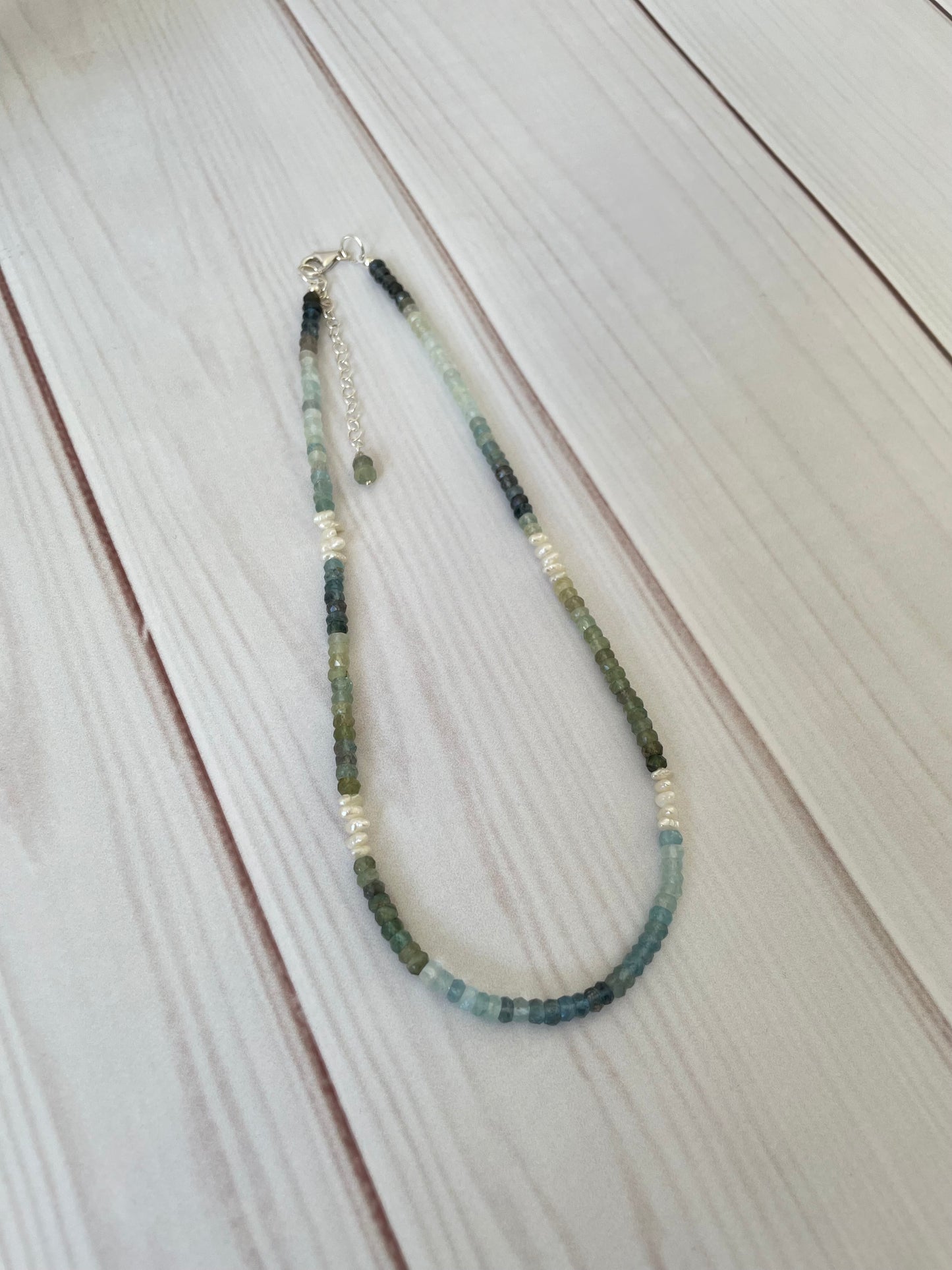 Moss Aquamarine and Heshi Pearl Necklace