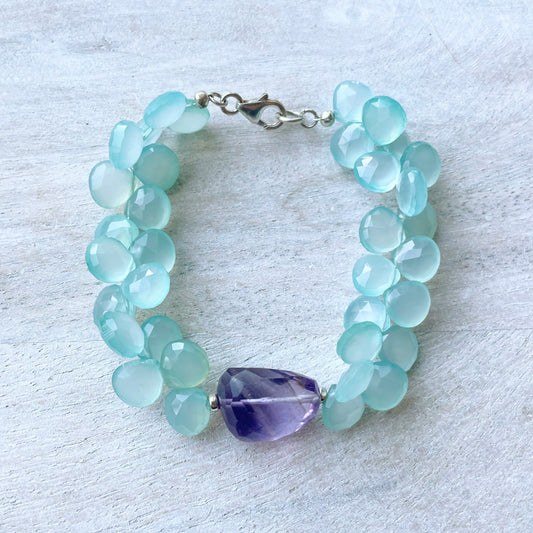 Chalcedony and Amethyst Nugget Bracelet