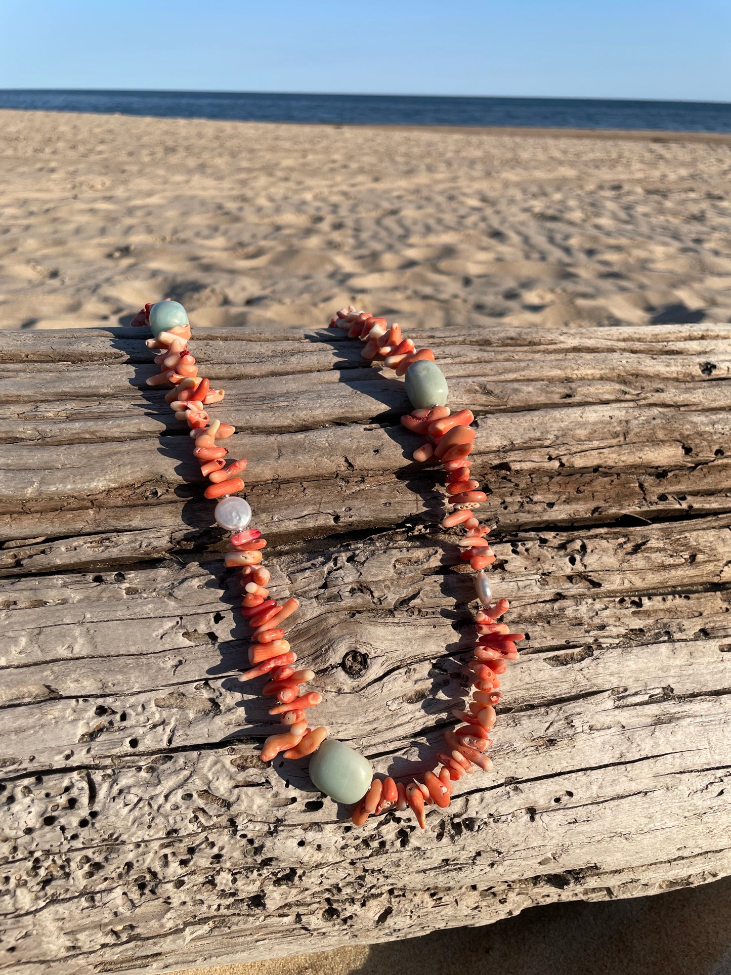 Medium Coral, Pearl and Amazonite