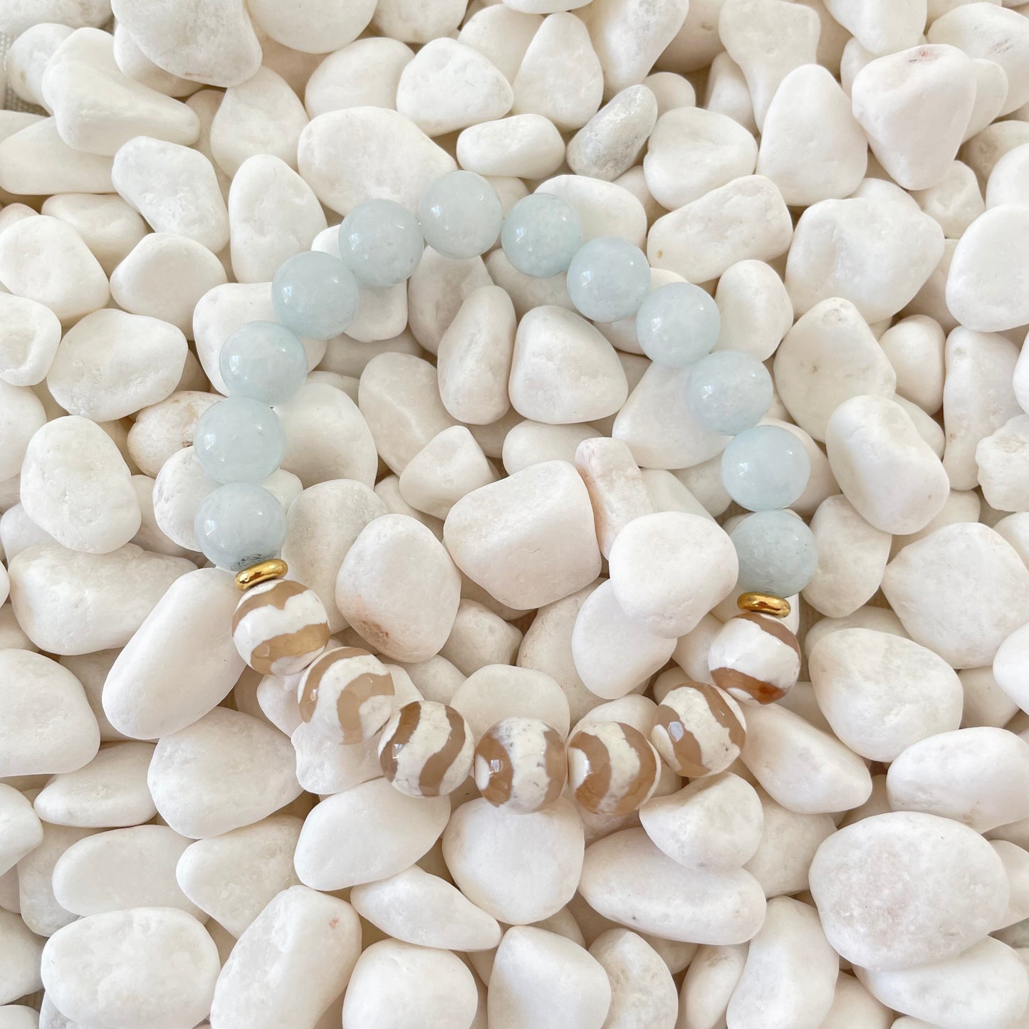 Aquamarine And Agate Gemstone Bracelet