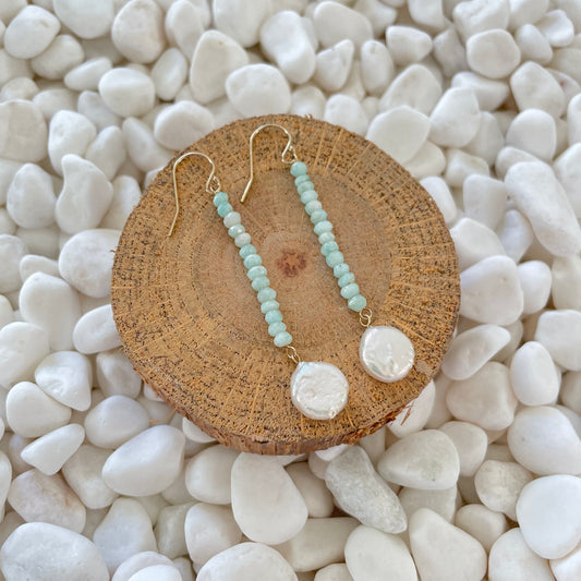 Amazonite and Coin Pearl Earrings