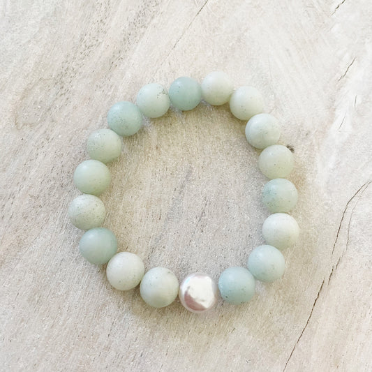 Matte Amazonite and Pearl Bracelet