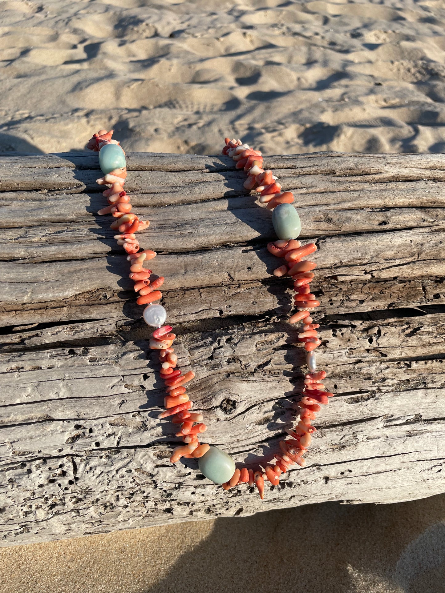 Medium Coral, Pearl and Amazonite