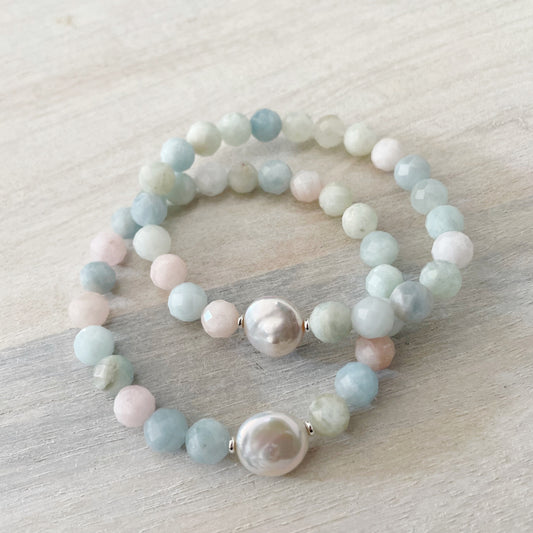 Morganite and Coin Pearl Bracelet