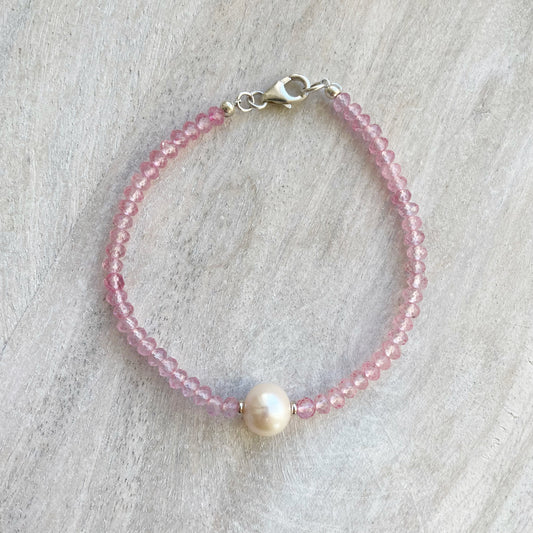 Pink Topaz and Pearl Bracelet