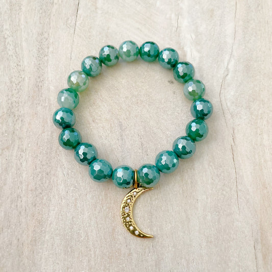 Faceted Green Agate and Moon Bracelet