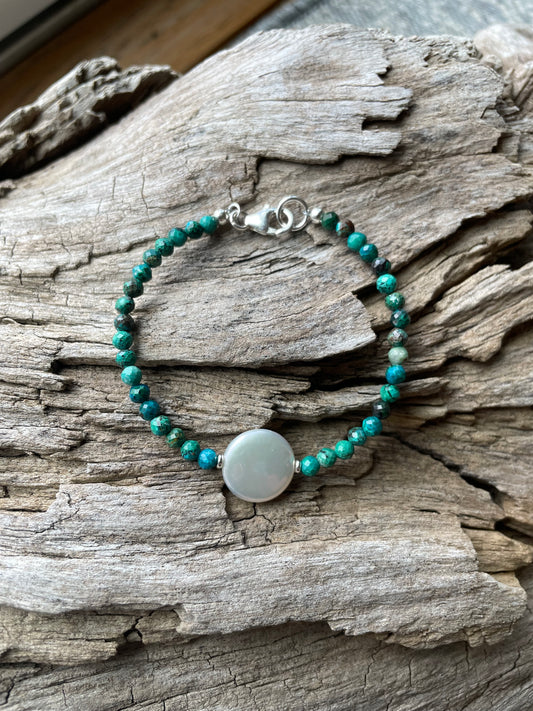 Chrysocolla and Coin Pearl Bracelet
