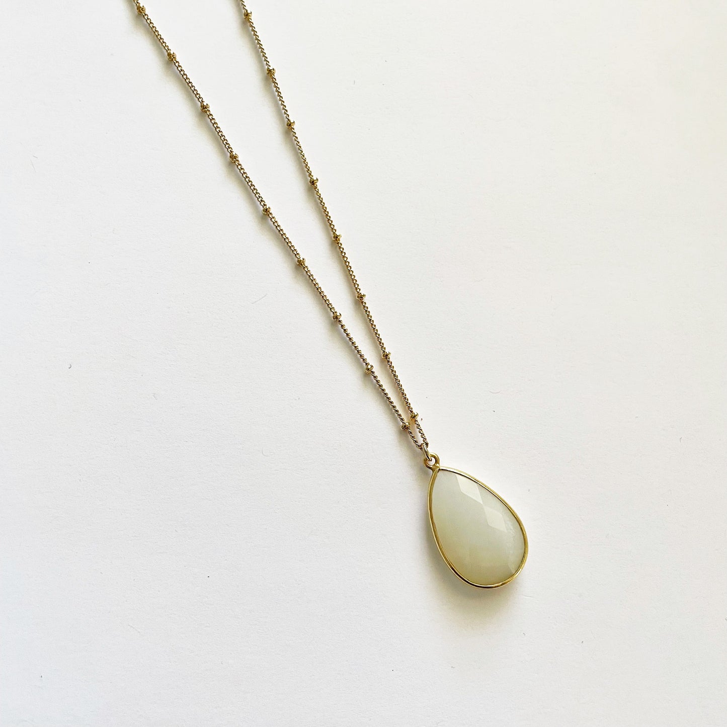 White Chalcedony Pear Necklace