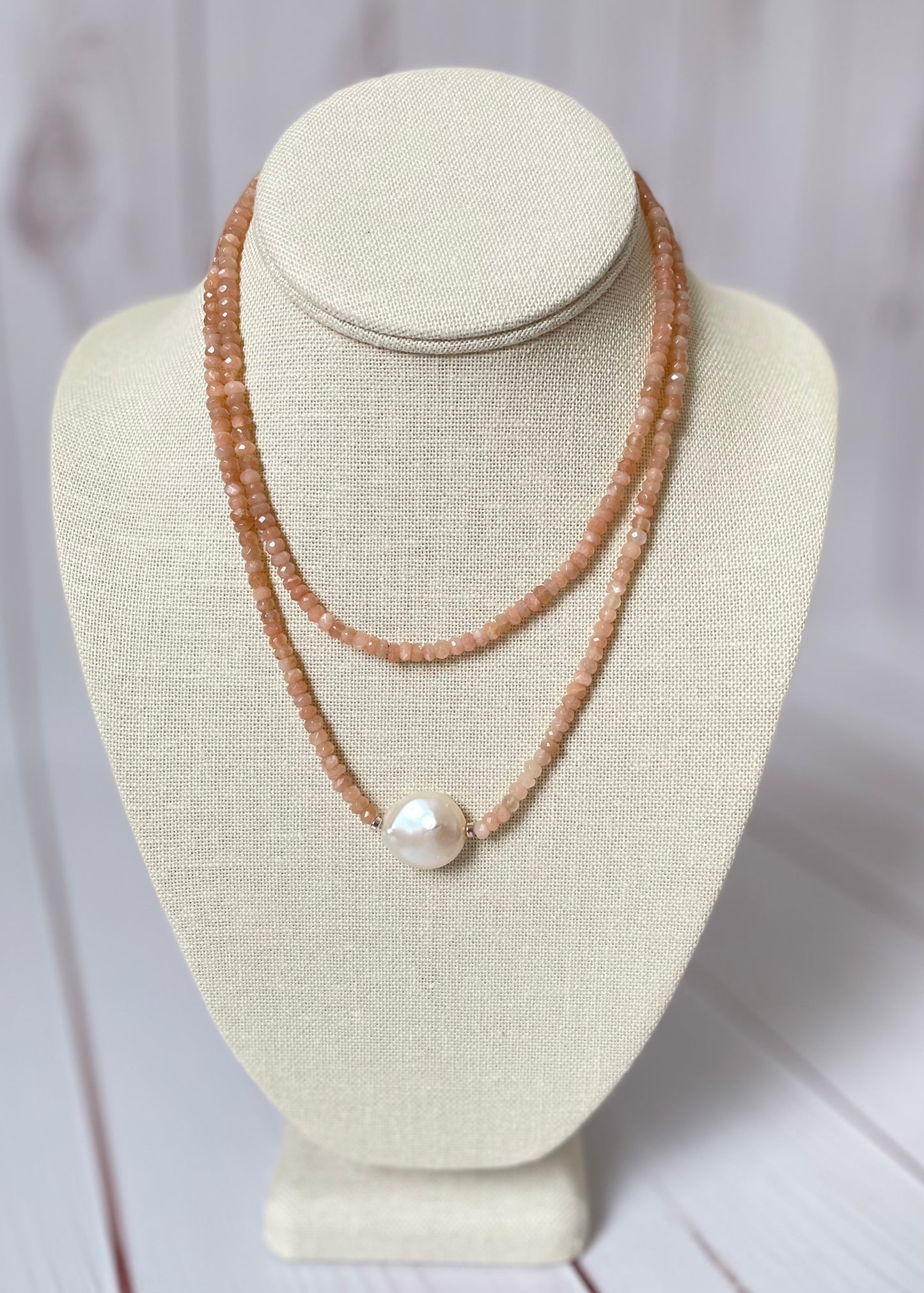 Simple Peach Moonstone Necklace 16"