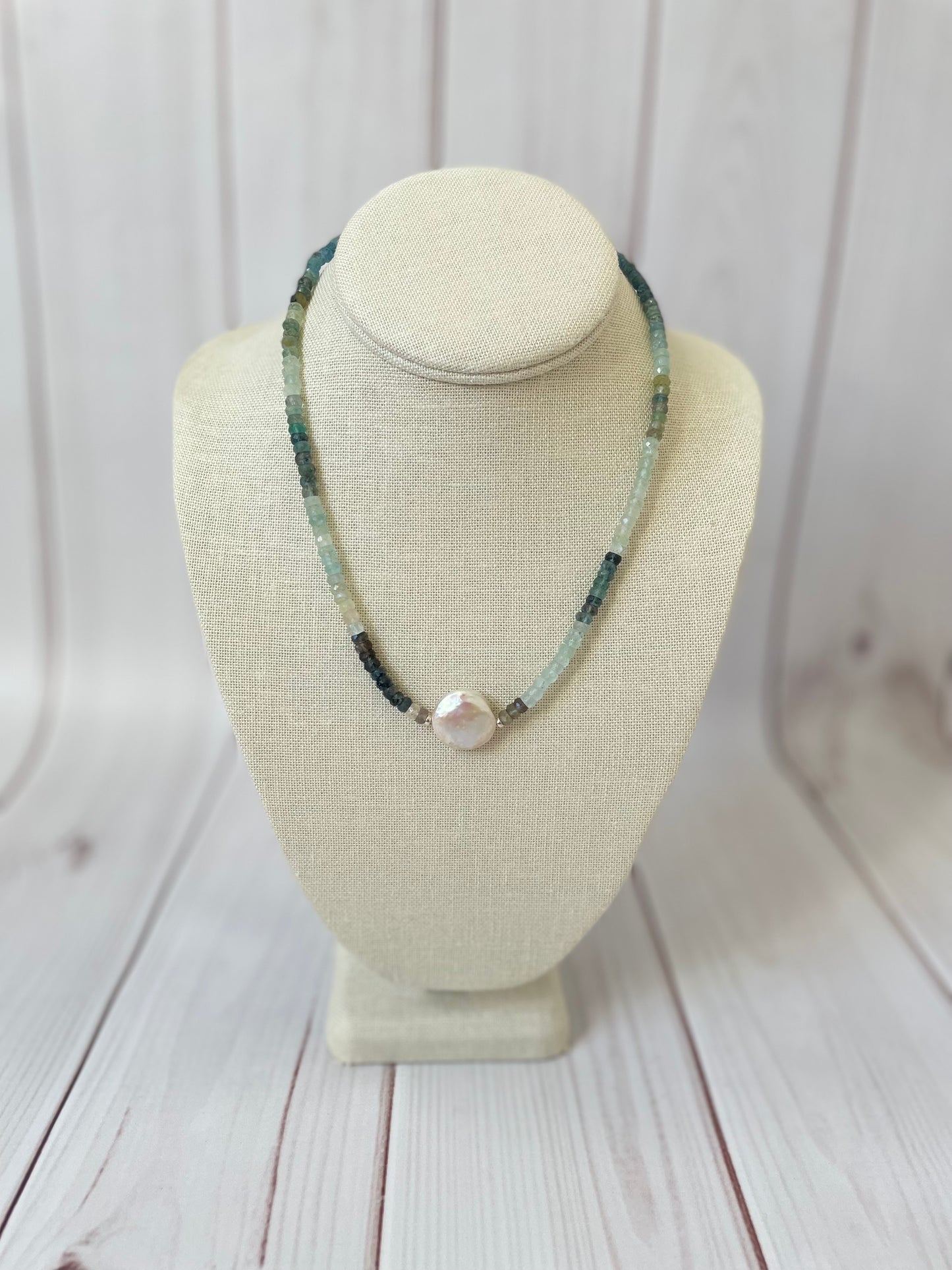 Moss Aquamarine and Coin Pearl Necklace