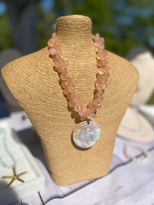 Pink Chalcedony and Mother of Pearl Necklace