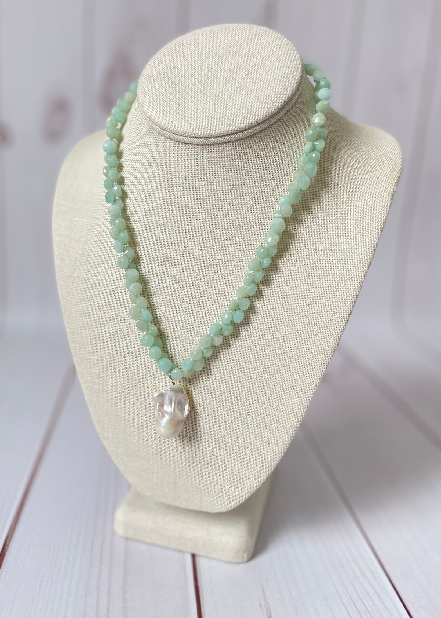 Amazonite Briolette and Large Baroque Pearl Necklace
