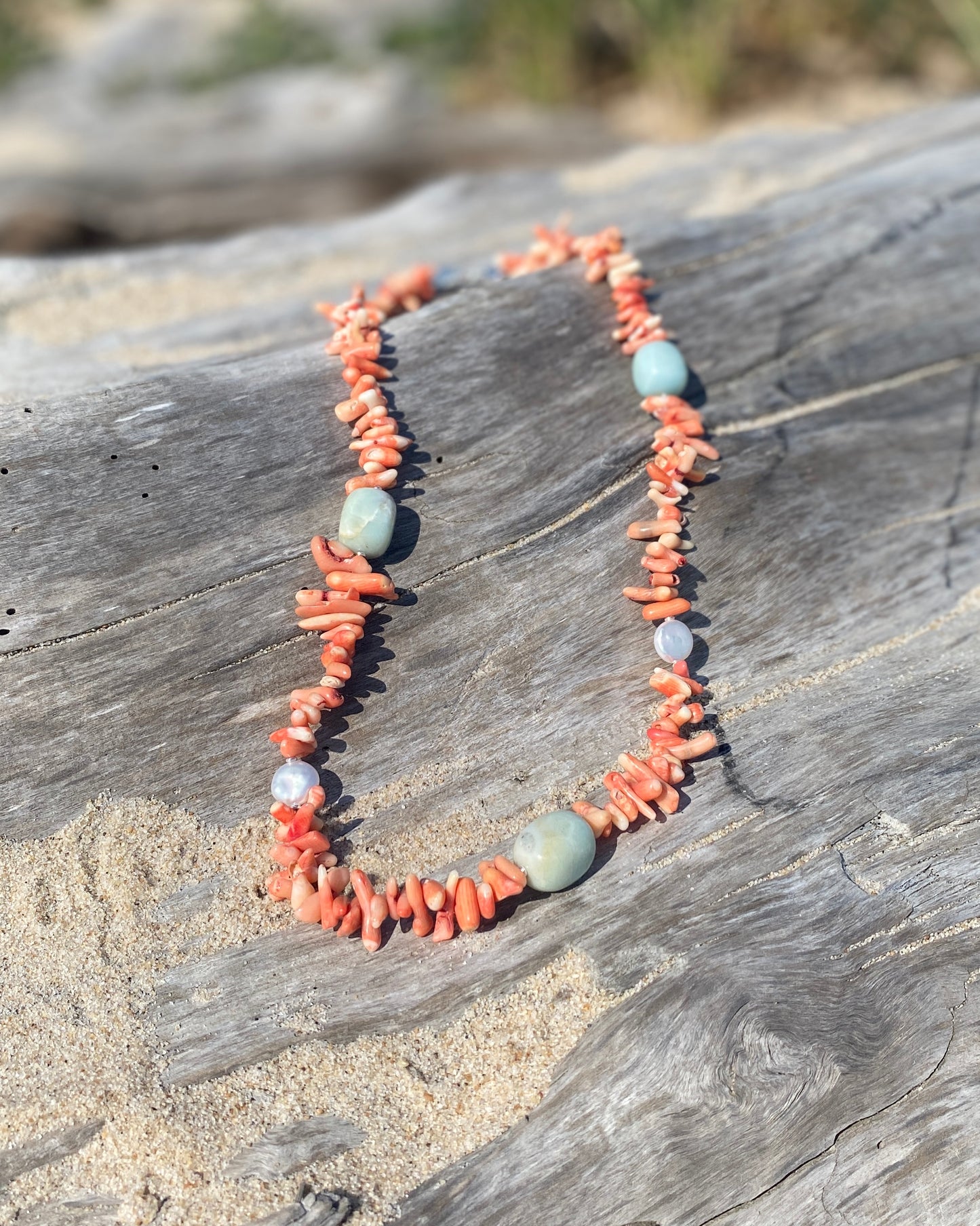 Medium Coral, Pearl and Amazonite