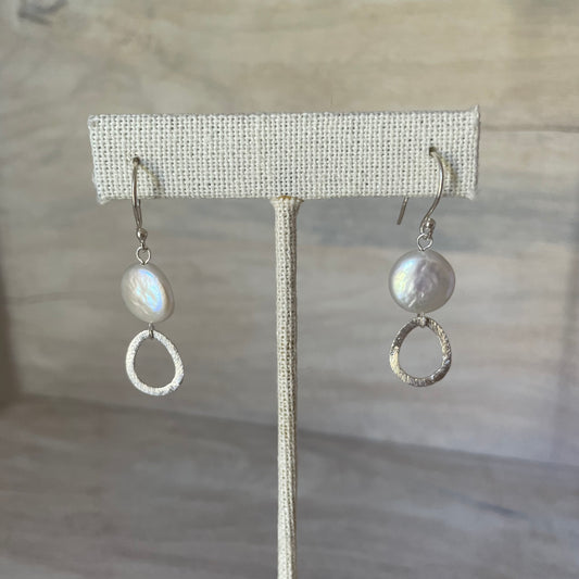 Small Pearl and Silver Teardrop Earrings