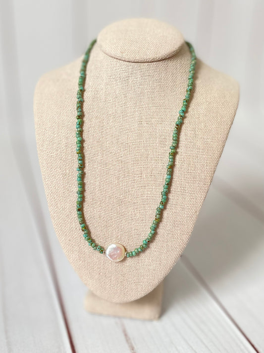 Picasso Green Glass and Pearl Necklace