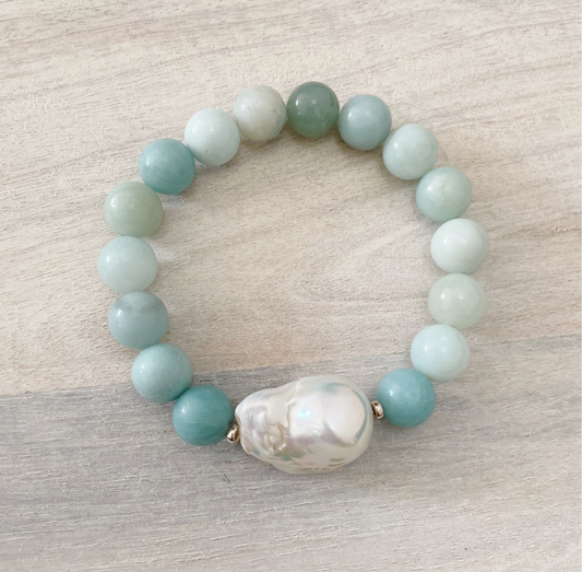 Amazonite and Pearl Bracelet