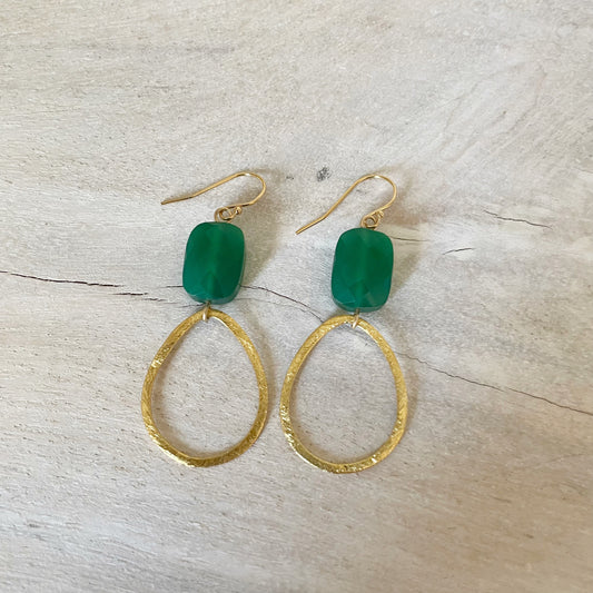 Small Gold Drop and Green Onyx Earring