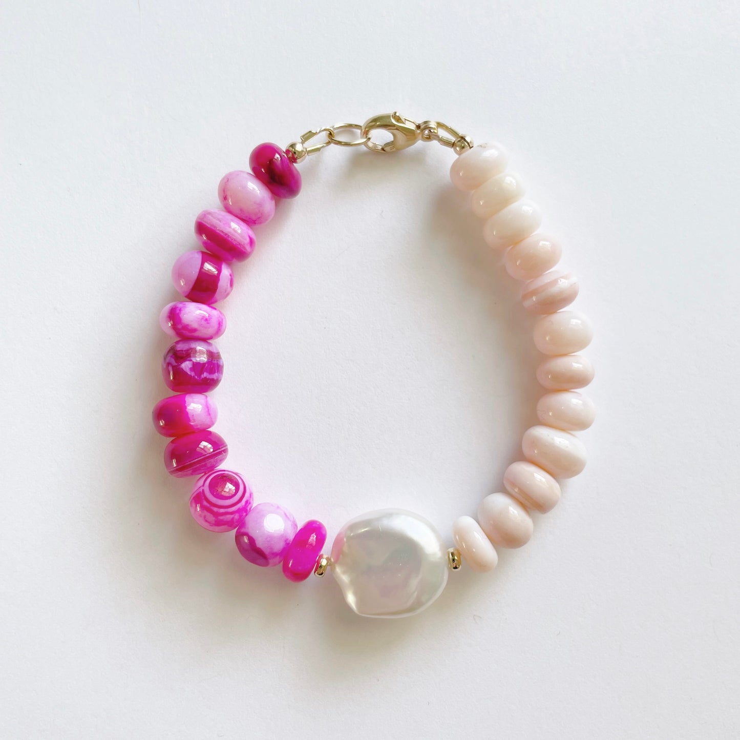 Hot and Light Pink Opal and Pearl Bracelet