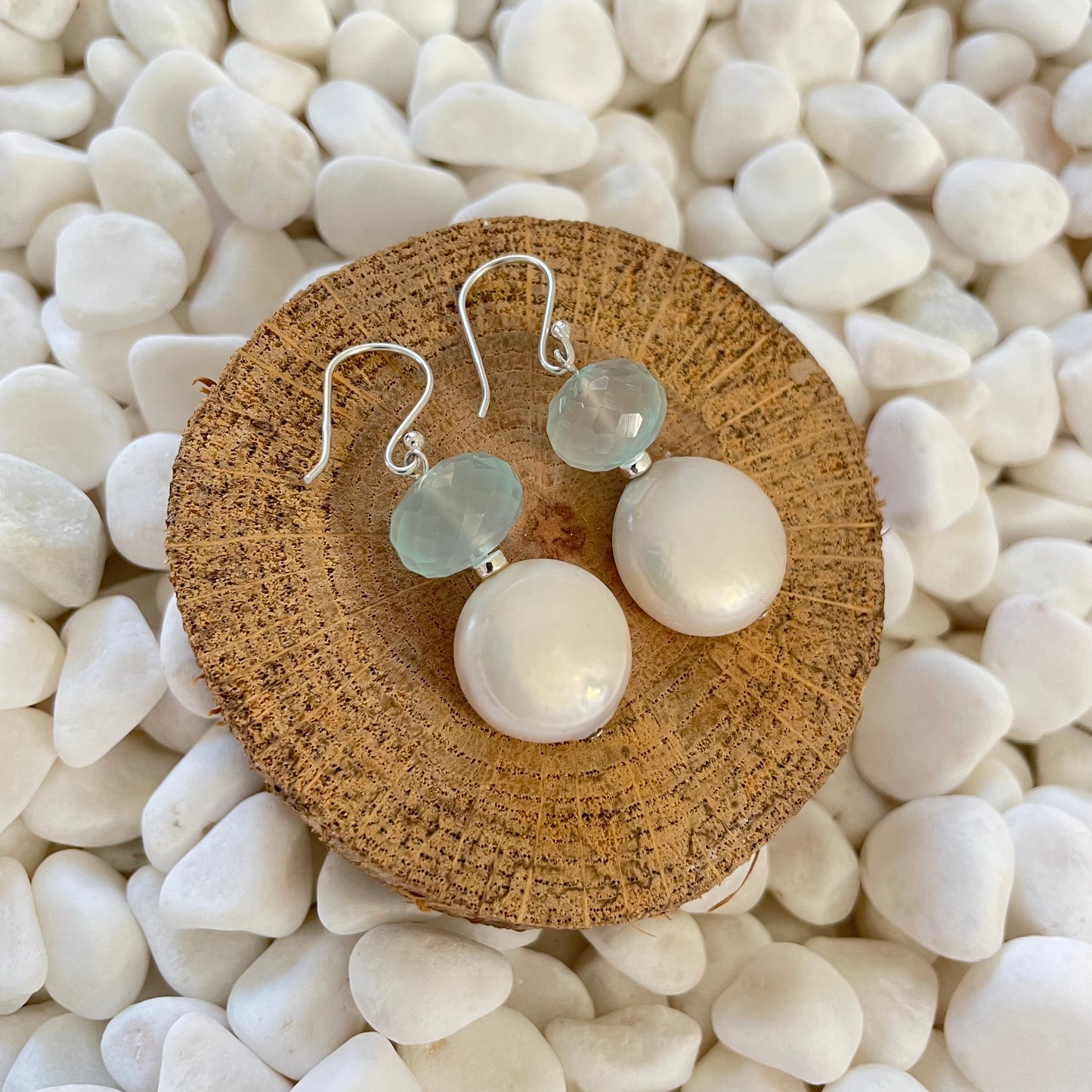 Medium Coin Pearl and Chalcedony Earrings