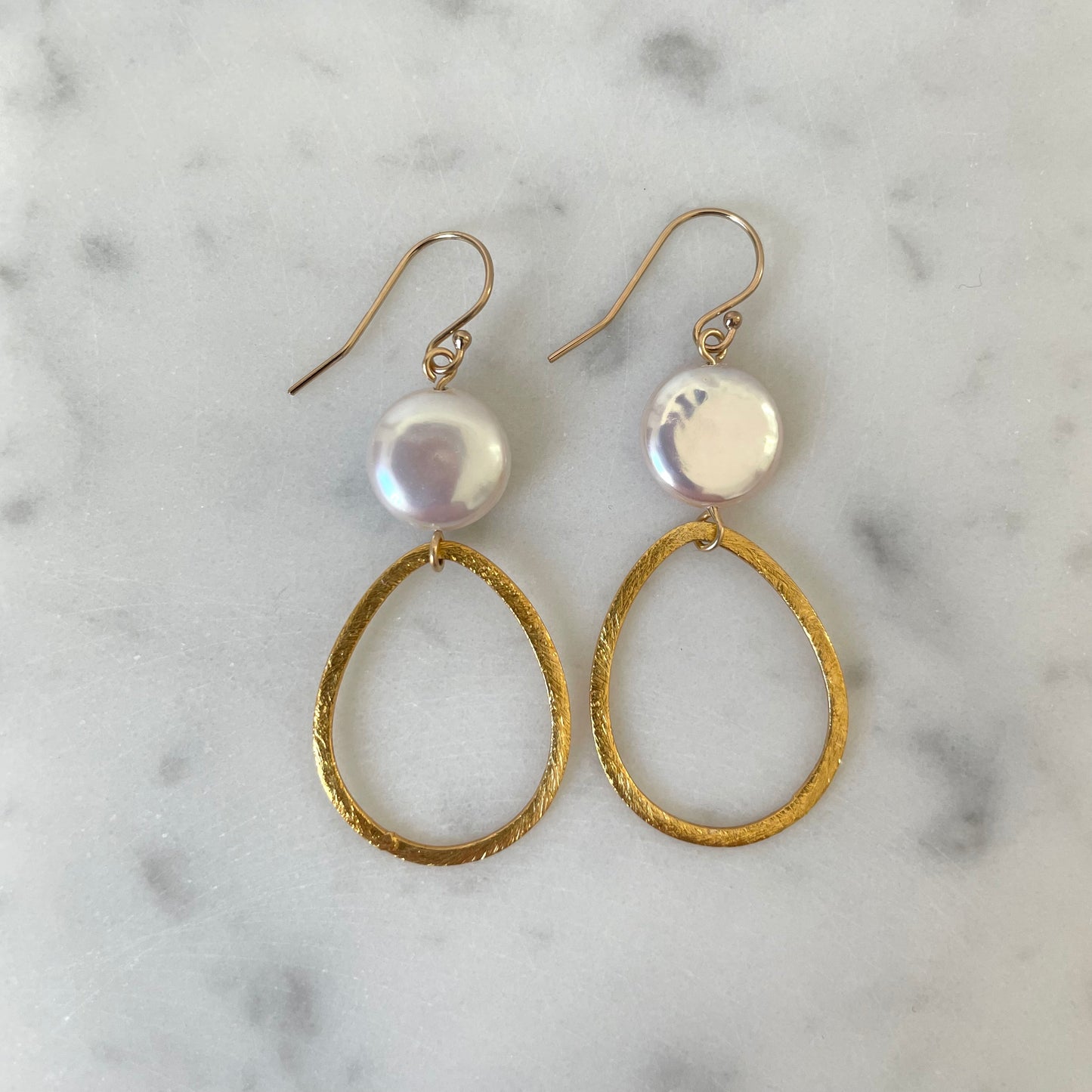 Small Gold Drop and Small Coin Pearl Earring
