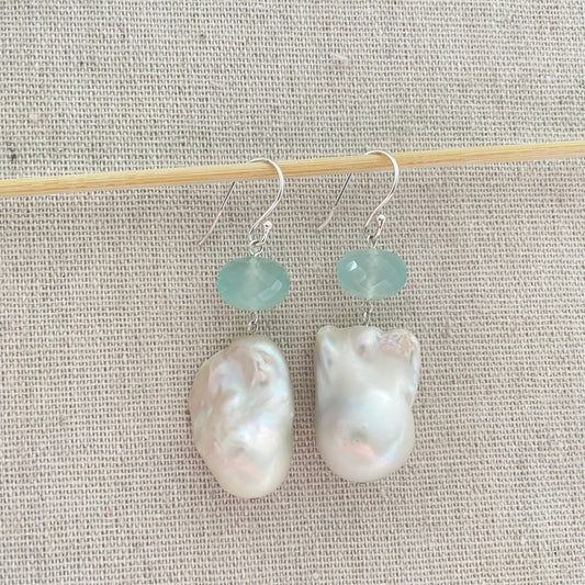 Large Pearl and Chalcedony Earrings