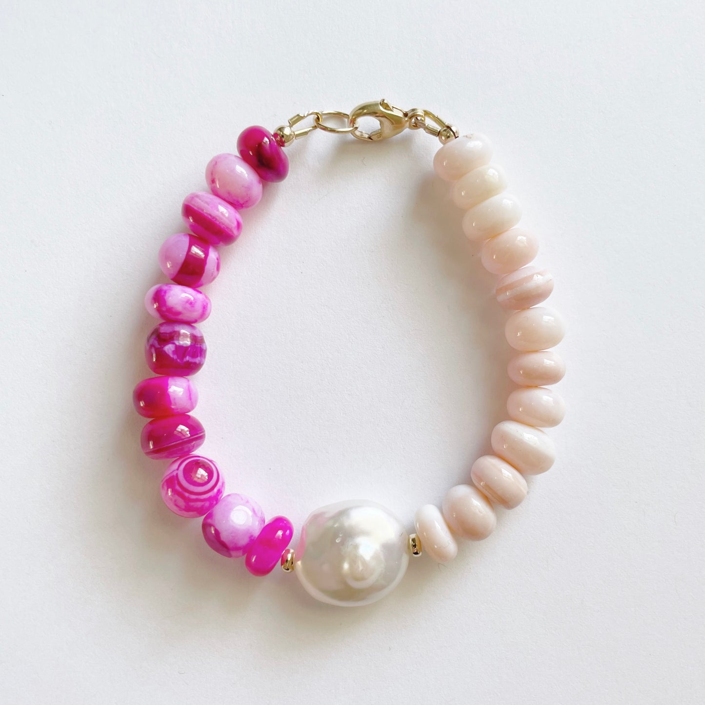 Hot and Light Pink Opal and Pearl Bracelet