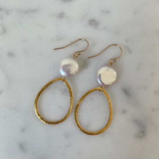 Small Gold Drop and Small Coin Pearl Earring