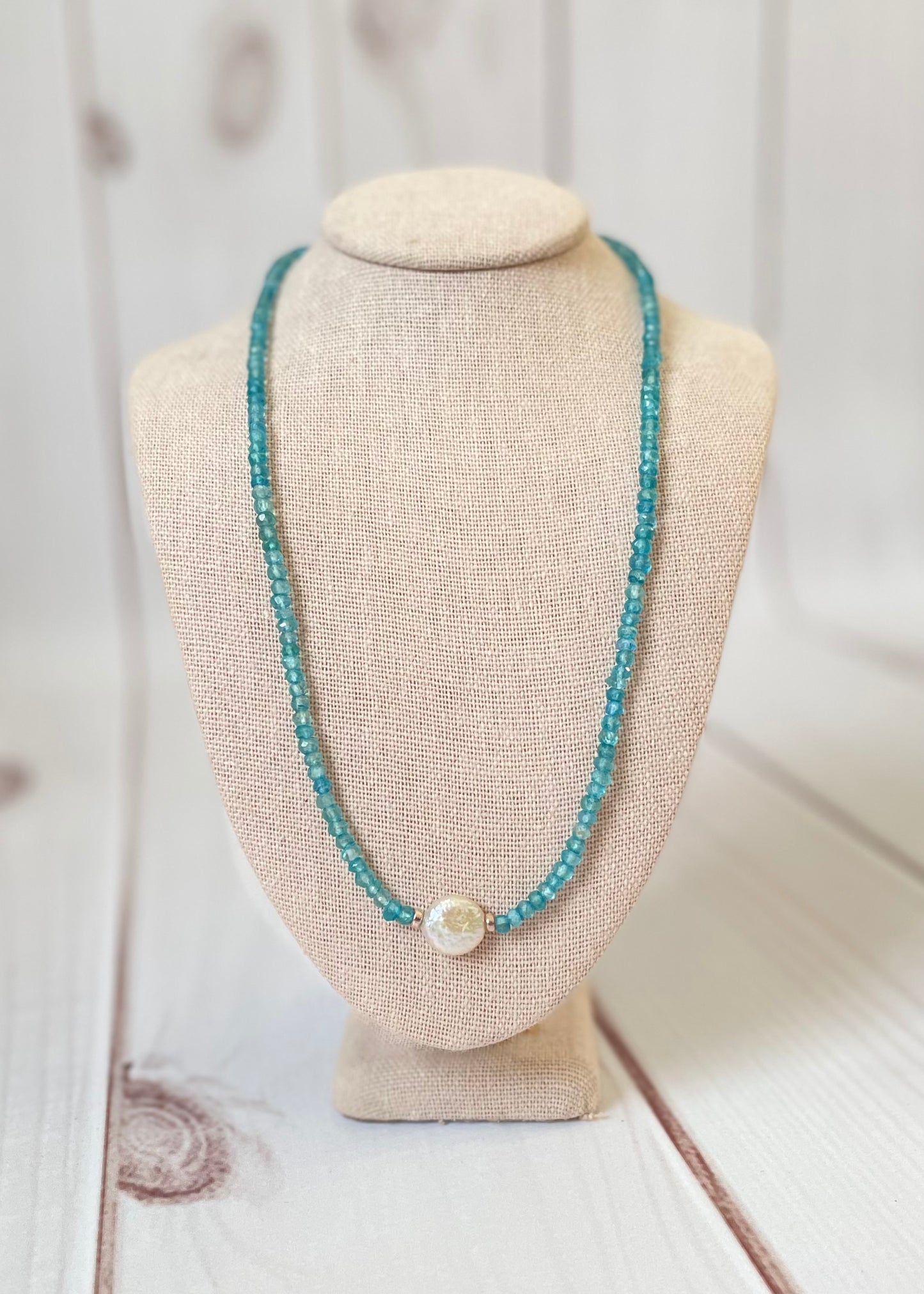 Apatite and Pearl Necklace 16”