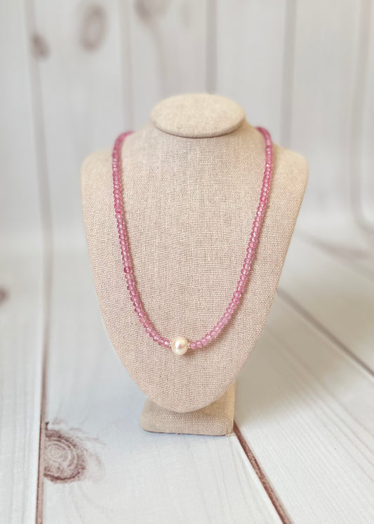 Pink Topaz and Pearl Necklace