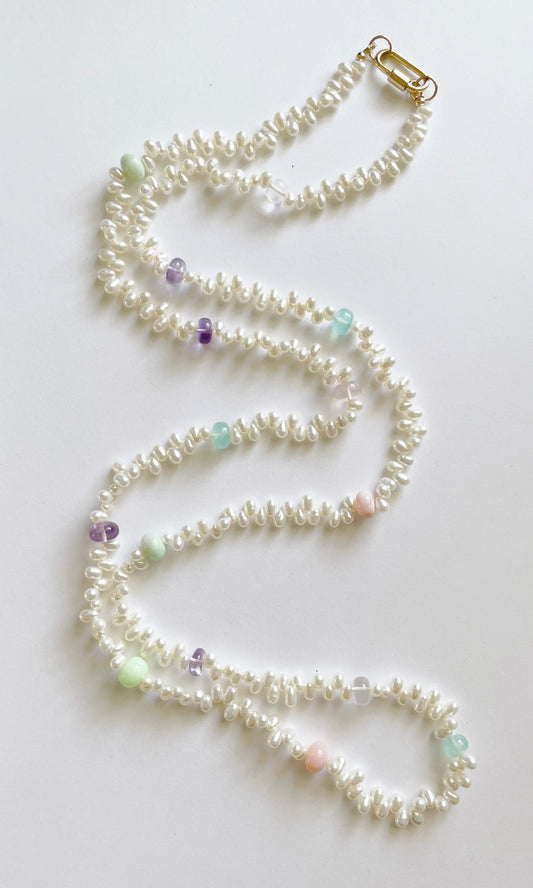 Multi Rondelle Gemstone and Pearl Necklace